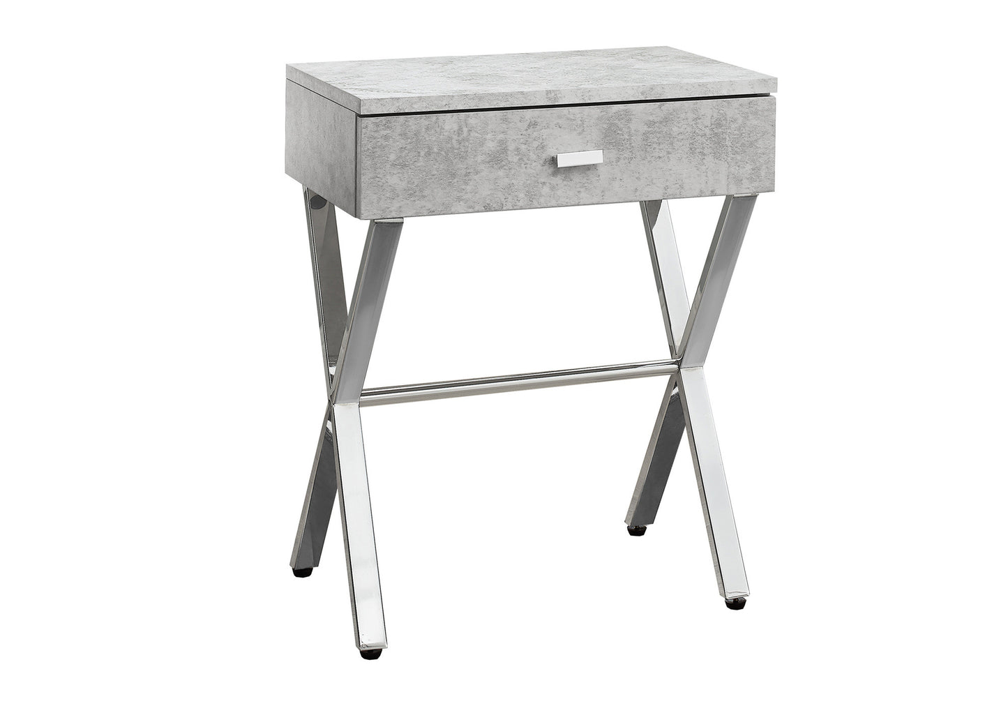 22" Silver And Gray Wood And Metal End Table With Drawer