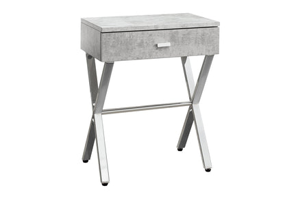 22" Silver And Gray Wood And Metal End Table With Drawer
