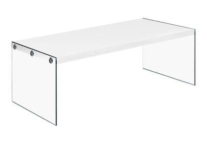 44" White And Clear Wood And Glass Coffee Table