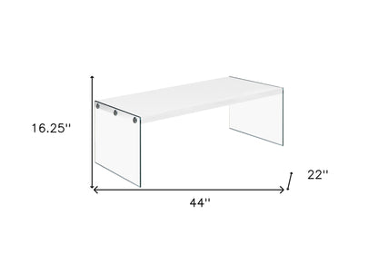 44" White And Clear Wood And Glass Coffee Table