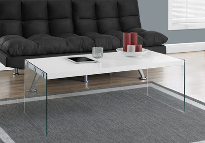 44" White And Clear Wood And Glass Coffee Table