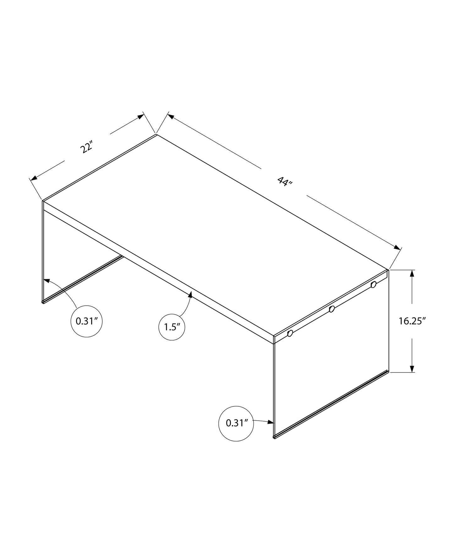 44" White And Clear Wood And Glass Coffee Table
