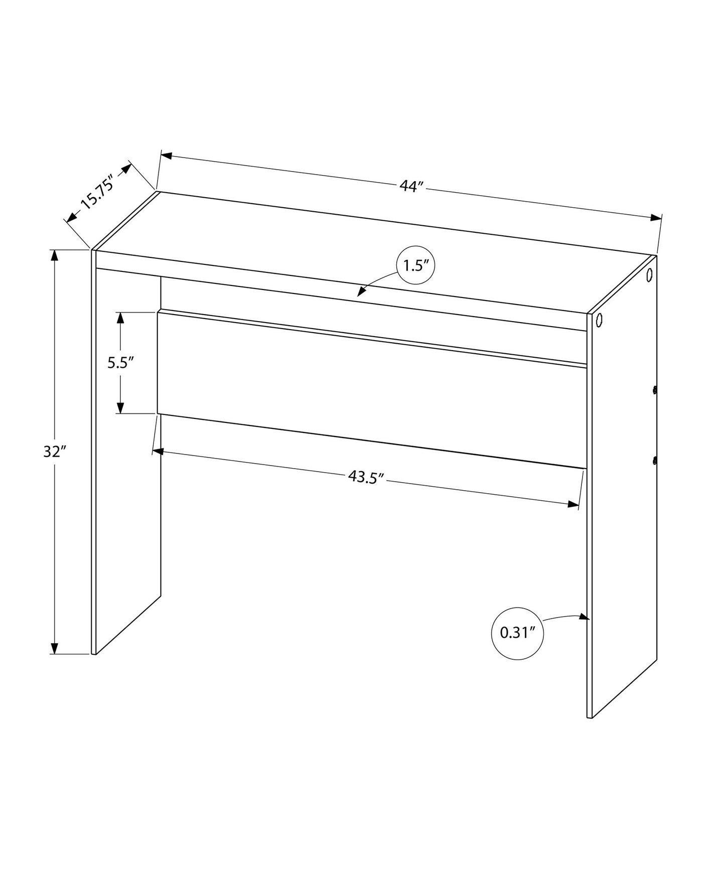 44" White and Clear Solid Console Table