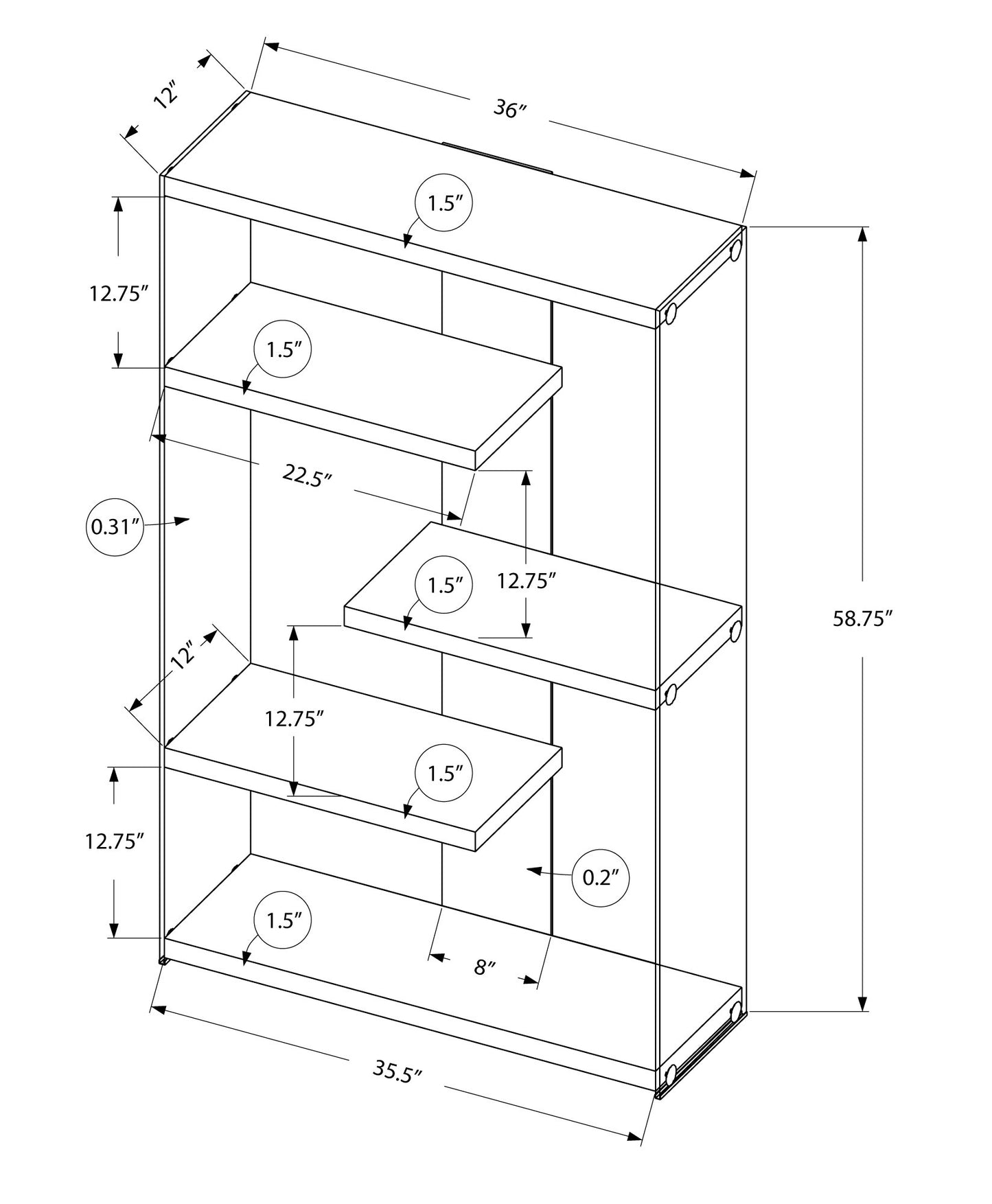 59" White And Clear Glass and Wood Four Tier Etagere Bookcase