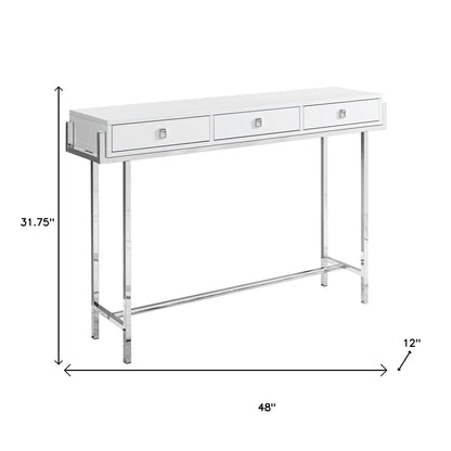 48" White and Silver Console Table And Drawers
