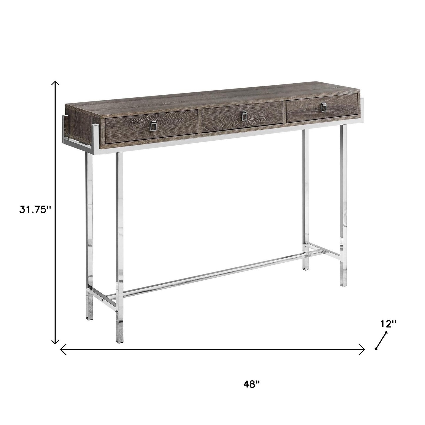 48" Taupe and Silver Console Table And Drawers
