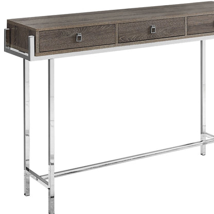 48" Taupe and Silver Console Table And Drawers