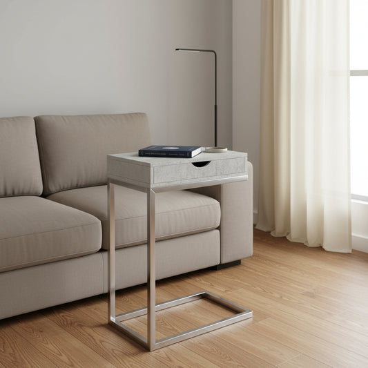 10.25" X 15.75" X 24.5" Grey Finish And Laminated Metal Accent Table