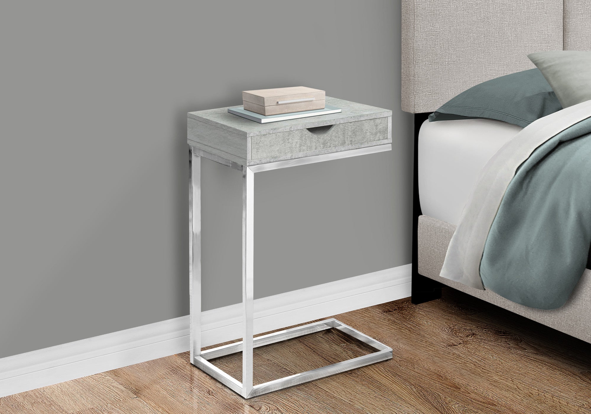10.25" X 15.75" X 24.5" Grey Finish And Laminated Metal Accent Table