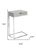 10.25" X 15.75" X 24.5" Grey Finish And Laminated Metal Accent Table