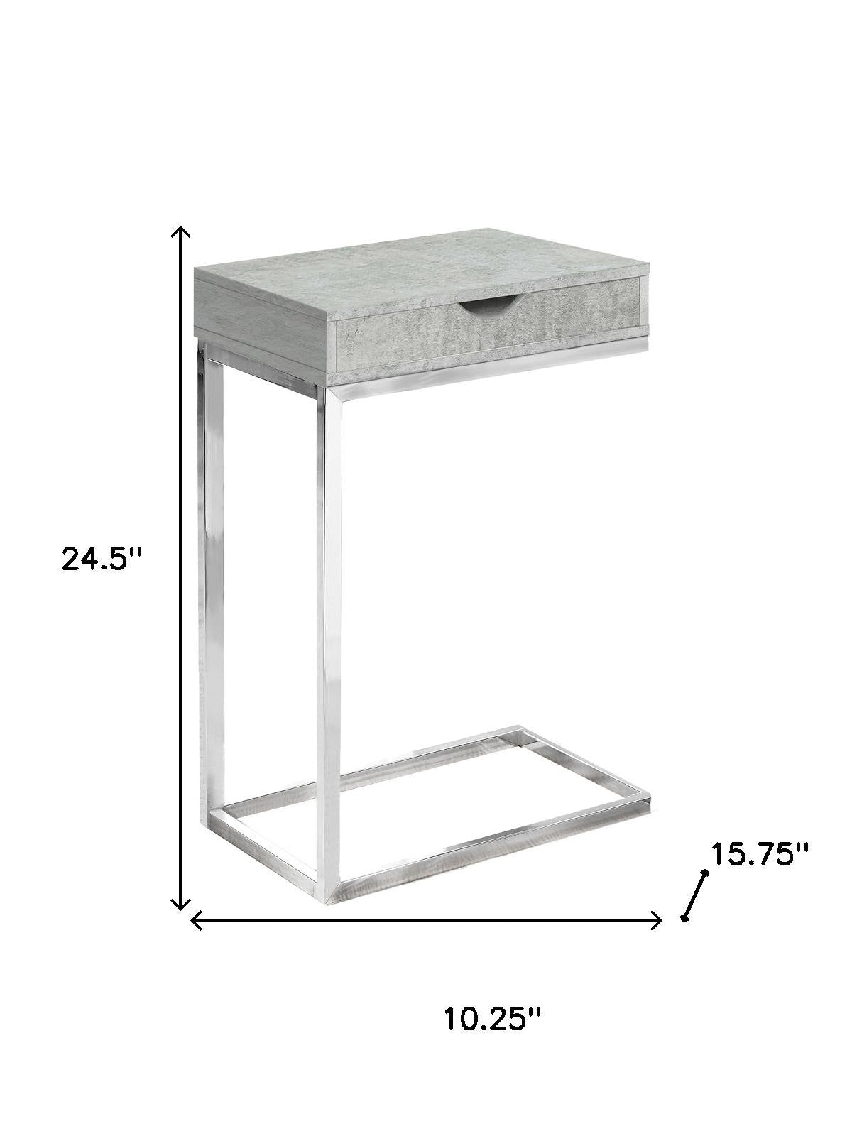 10.25" X 15.75" X 24.5" Grey Finish And Laminated Metal Accent Table