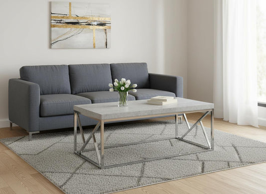 47" Gray And Silver Iron Coffee Table