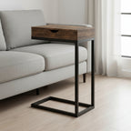 10.25" X 15.75" X 24.5" Brown Finish Drawer And Black Metal Accent Table