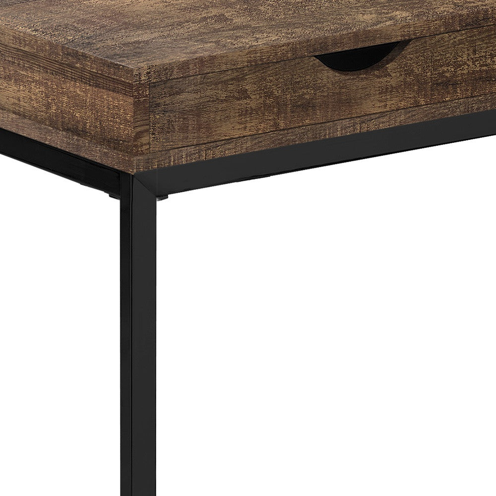 10.25" X 15.75" X 24.5" Brown Finish Drawer And Black Metal Accent Table