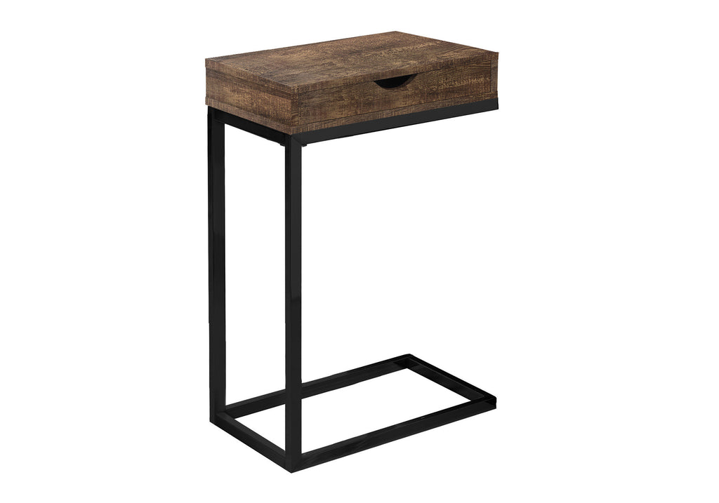 10.25" X 15.75" X 24.5" Brown Finish Drawer And Black Metal Accent Table