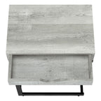 10.25" X 15.75" X 24.5" Grey Finish Drawer And Black Metal Accent Table
