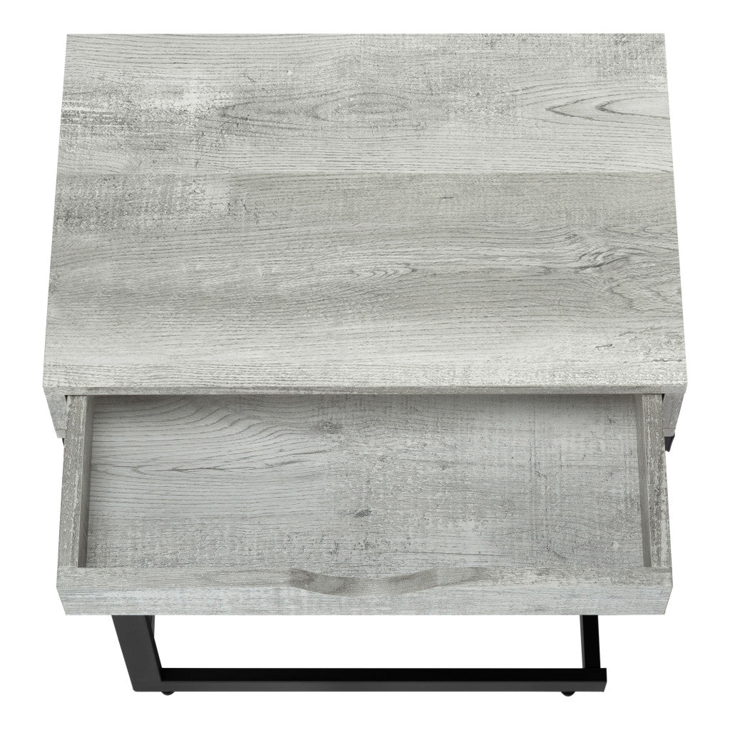10.25" X 15.75" X 24.5" Grey Finish Drawer And Black Metal Accent Table