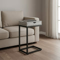 10.25" X 15.75" X 24.5" Grey Finish Drawer And Black Metal Accent Table