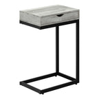 10.25" X 15.75" X 24.5" Grey Finish Drawer And Black Metal Accent Table