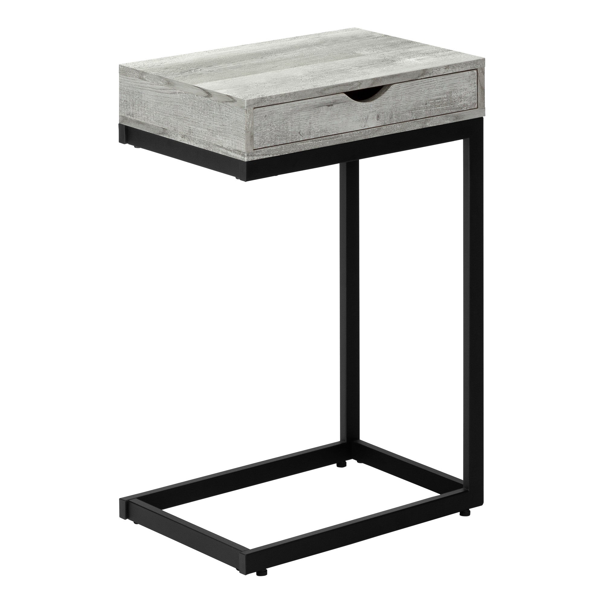 10.25" X 15.75" X 24.5" Grey Finish Drawer And Black Metal Accent Table