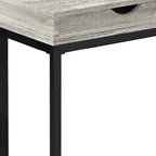 10.25" X 15.75" X 24.5" Grey Finish Drawer And Black Metal Accent Table