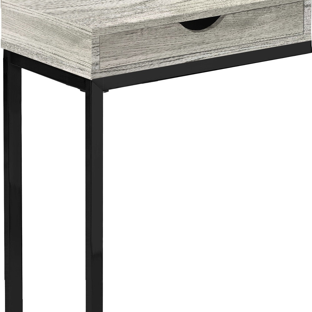 10.25" X 15.75" X 24.5" Grey Finish Drawer And Black Metal Accent Table
