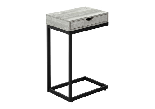 10.25" X 15.75" X 24.5" Grey Finish Drawer And Black Metal Accent Table