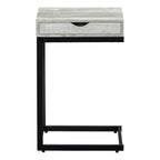 10.25" X 15.75" X 24.5" Grey Finish Drawer And Black Metal Accent Table