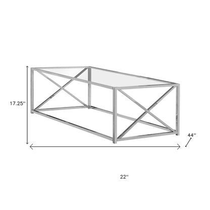 22" Clear And Silver Glass And Iron Coffee Table