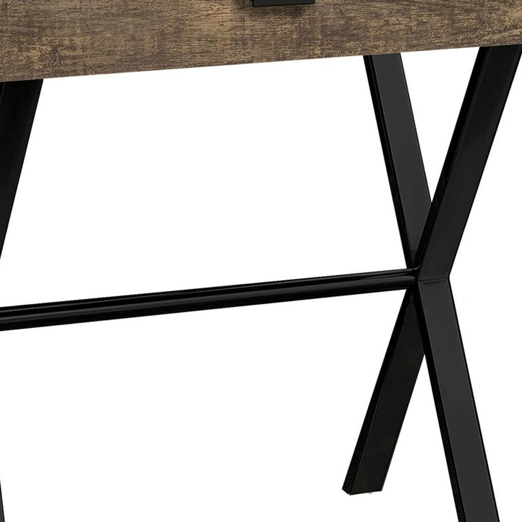 22" Black And Brown Wood And Metal End Table With Drawer
