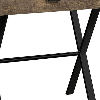 22" Black And Brown Wood And Metal End Table With Drawer