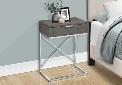24" Silver And Gray Wood And Metal End Table With Drawer