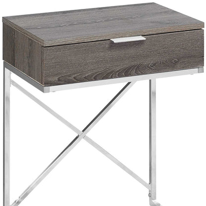 24" Silver And Taupe Wood And Metal End Table With Drawer