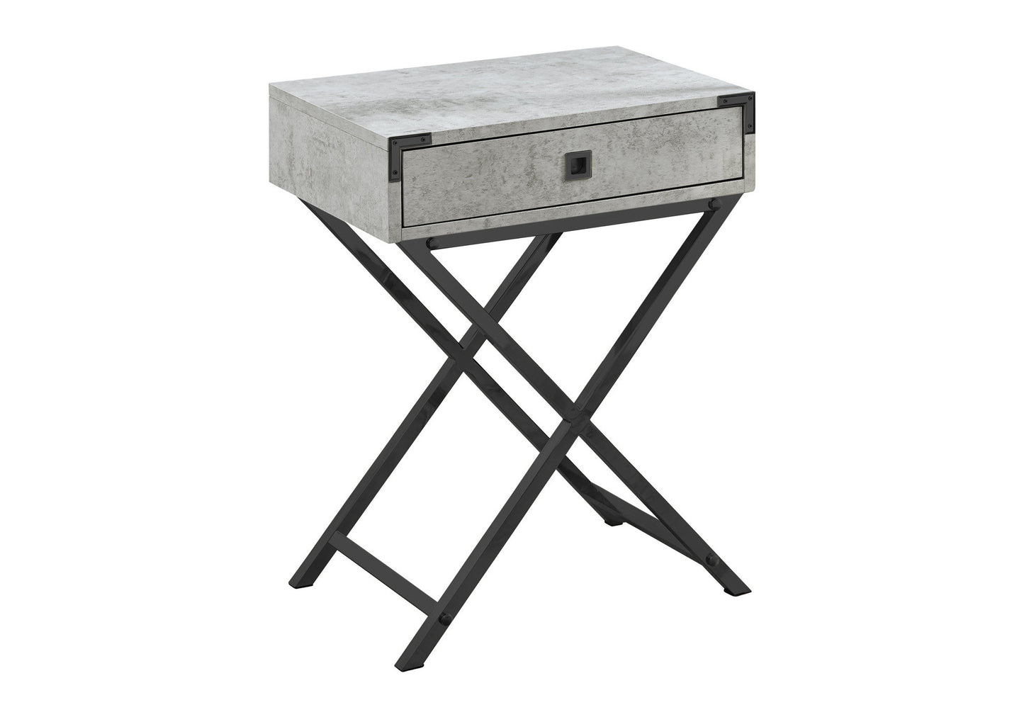 24" Black And Gray Wood And Metal End Table With Drawer