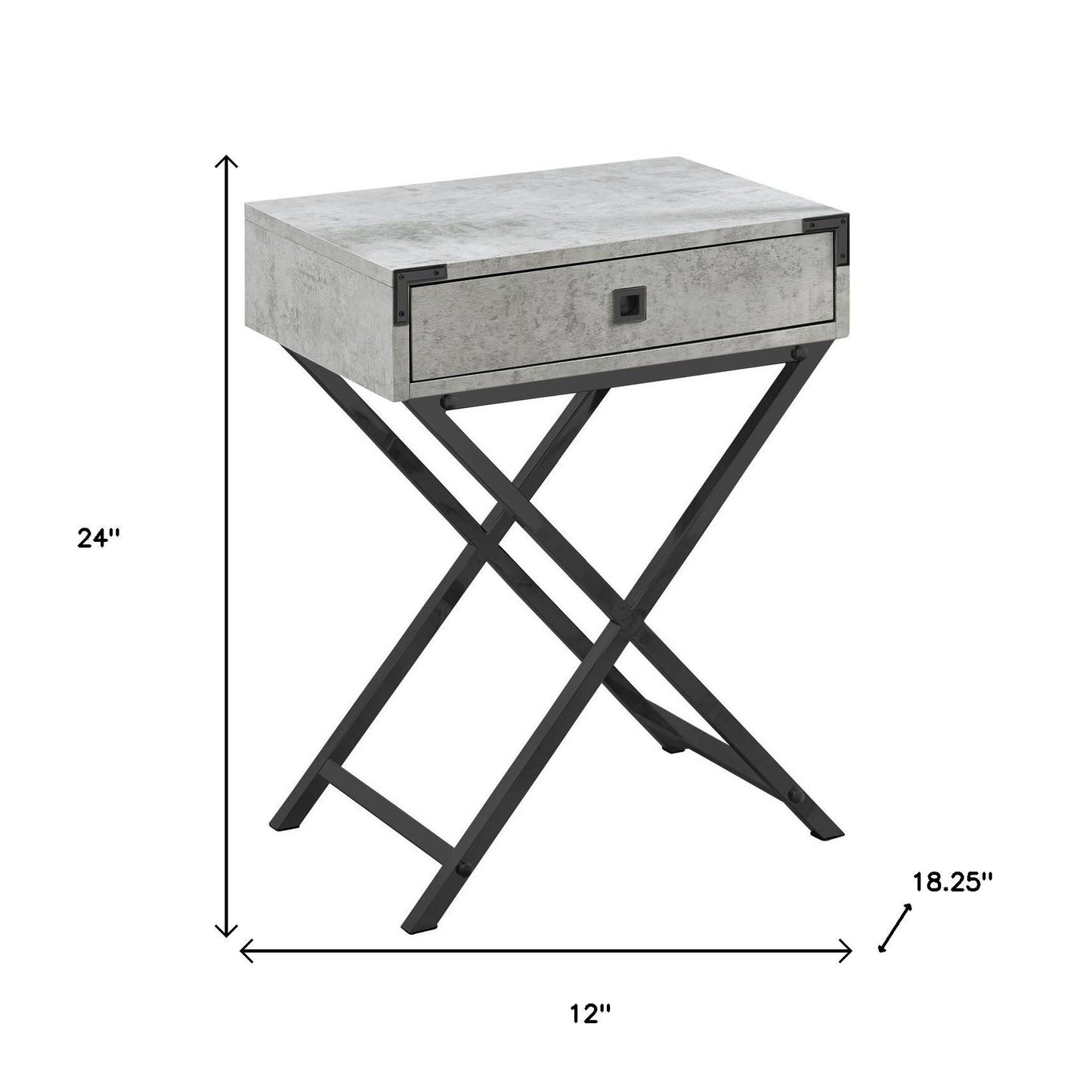 24" Black And Gray Wood And Metal End Table With Drawer