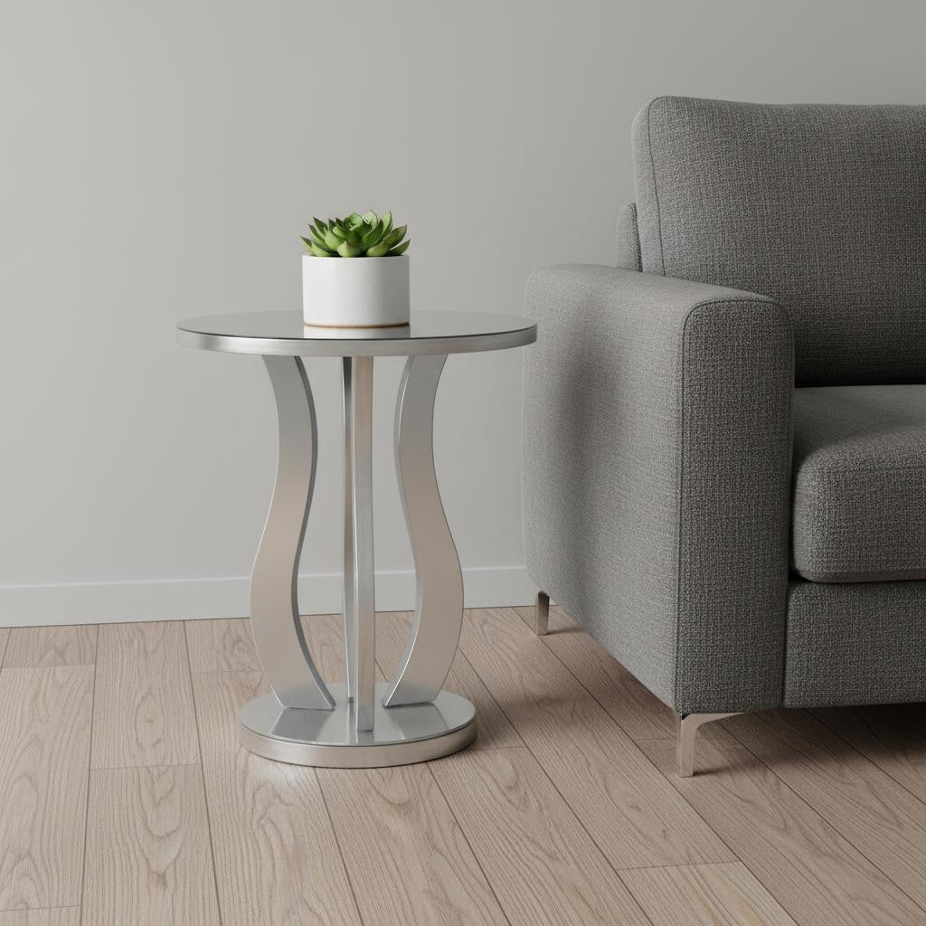 24" Silver Glass Round End Table