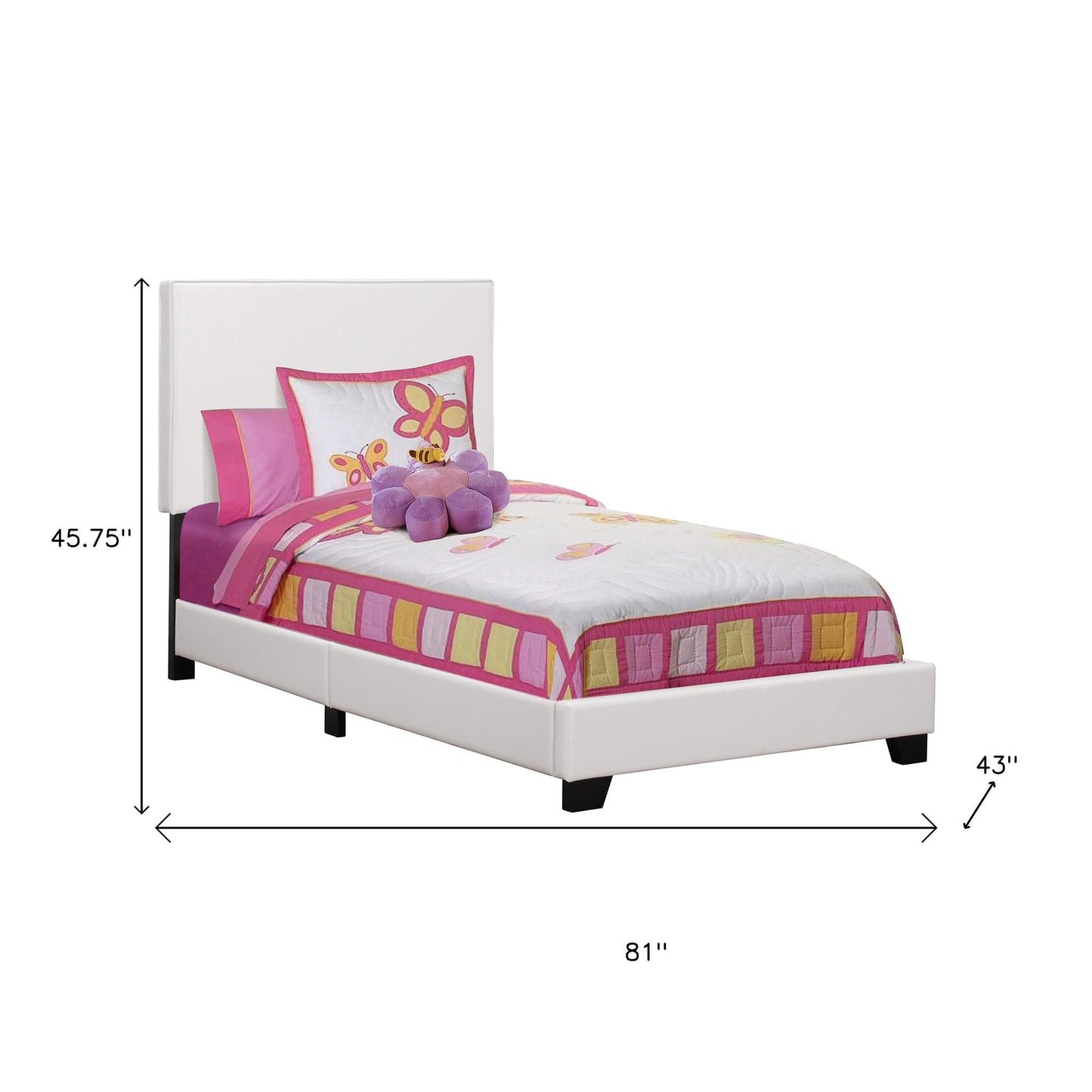 White Solid Wood Twin Upholstered Faux Leather Bed Frame