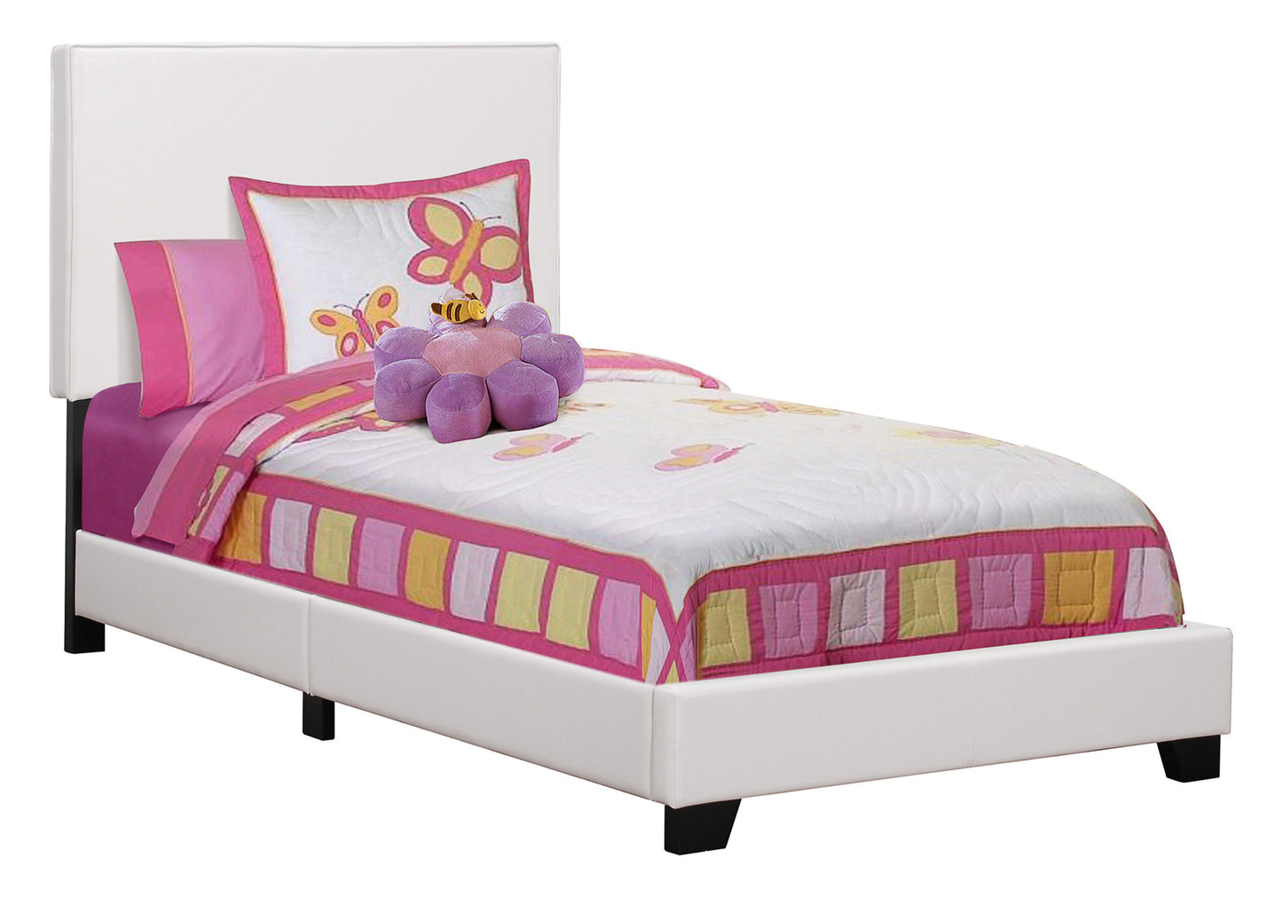 White Solid Wood Twin Upholstered Faux Leather Bed Frame