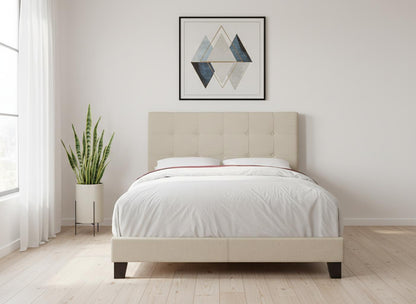 Beige Full Tufted Upholstered Bed Frame