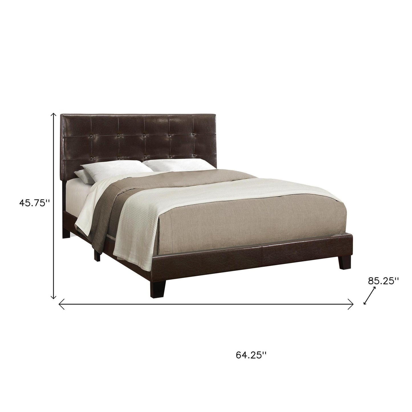 Dark Brown Solid Wood Queen Tufted Upholstered Linen Bed Frame with Nailhead Trim
