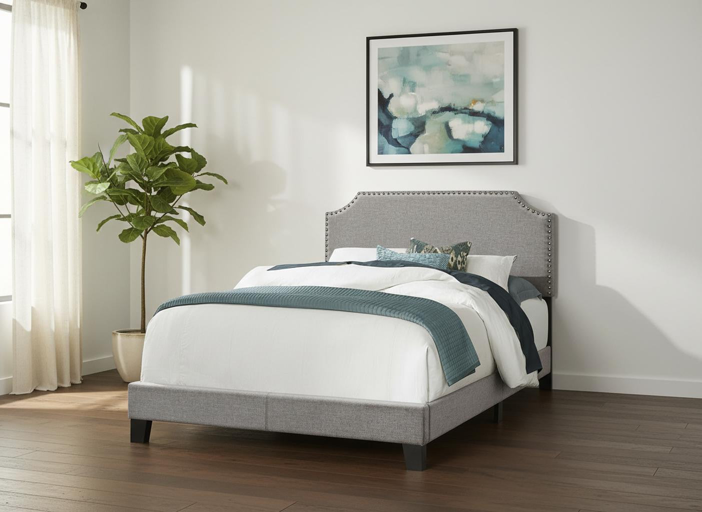 Gray Solid and Manufactured Wood Full Upholstered Faux Leather Bed Frame