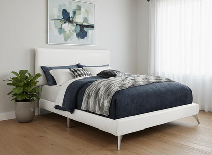 White Solid Wood Queen Upholstered Linen Bed Frame