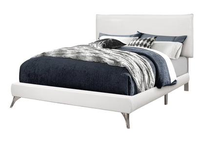 White Solid Wood Queen Upholstered Linen Bed Frame
