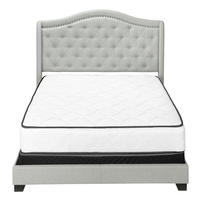 Light Gray and Gray Wood Tufted Upholstered Queen Bed Frame with Nailhead Trim