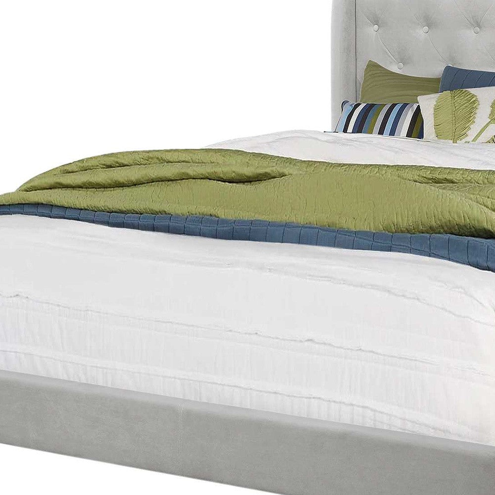 Light Gray and Gray Wood Tufted Upholstered Queen Bed Frame with Nailhead Trim