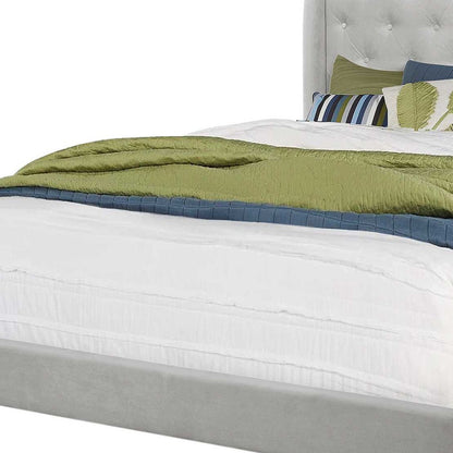 Light Gray and Gray Wood Tufted Upholstered Queen Bed Frame with Nailhead Trim
