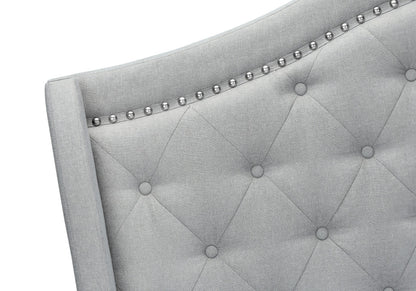 Light Gray and Gray Wood Tufted Upholstered Queen Bed Frame with Nailhead Trim