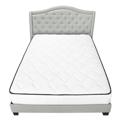 Light Gray and Gray Wood Tufted Upholstered Queen Bed Frame with Nailhead Trim