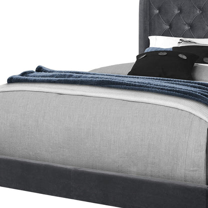Dark Gray Wood And Tufted Velvet Queen Bed Frame