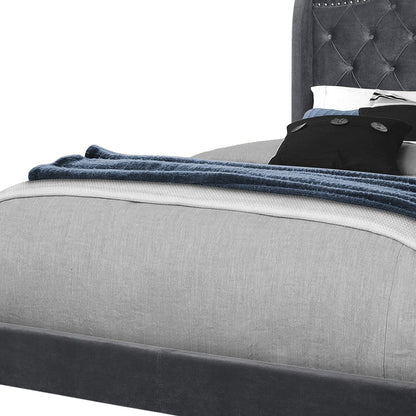 Dark Gray Wood And Tufted Velvet Queen Bed Frame
